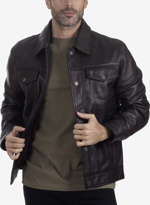 Men's Classic Leather Snap-Front Trucker Jacket