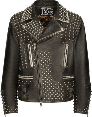 Stud-Embellished Leather Jacket