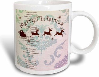 3dRose Vintage Santa Sleigh with Christmas Carol Ceramic Mug, 15 oz, White