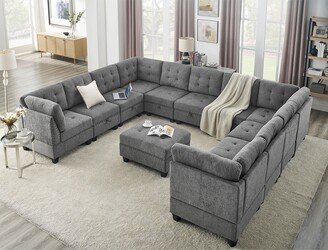 Calnod U-Shape Modular Sectional Sofa - DIY Combo with Storage Space, Seven Single Chairs, Four Corners, and One Ottoman