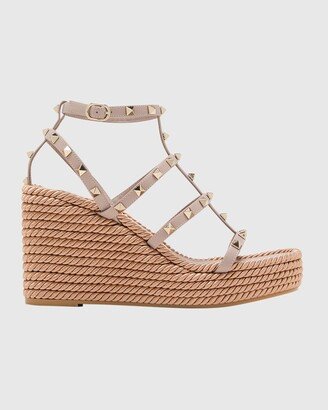 Rockstud Leather Wedge Espadrille Sandals