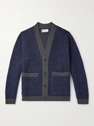 Two-Tone Ribbed Wool-Blend Cardigan