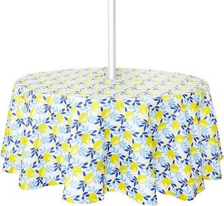 Okuna Outpost Lemon Round Tablecloth with Umbrella Hole for Outdoor Patio Table (60 in)