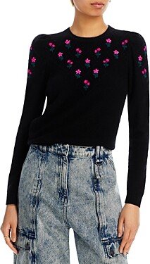 Cashmere Puff Sleeve Embroidered Floral Cashmere Sweater - 100% Exclusive