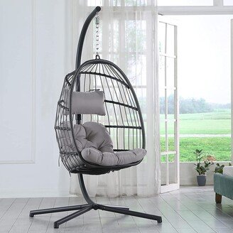 Nestfair 78 in. Wicker Aluminum Patio Swing Chair with Stand