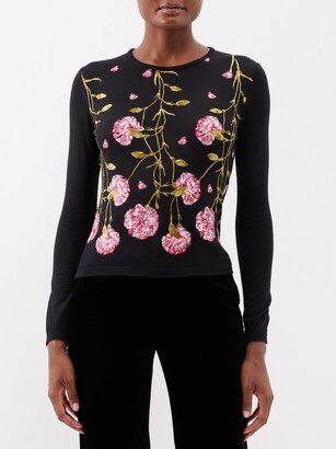 Carnation-embroidered Cashmere-blend Sweater