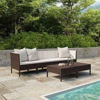 6 Piece Patio Lounge Set with Cushions Poly Rattan Brown - 27.2 x 27.2 x 27.2