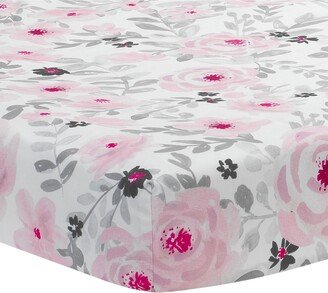 Blossom Pink/Gray Watercolor Floral Baby Fitted Crib Sheet