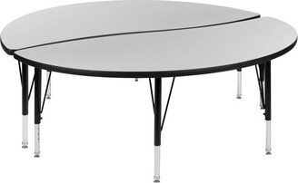 2 Piece 60 Circle Wave Flexible Grey Thermal Laminate Activity Table Set - Height Adjustable Short Legs