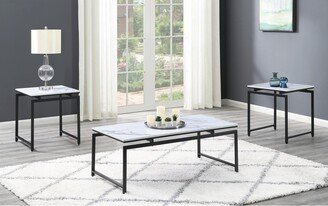 CDecor Halden White Faux Marble and Dark Gunmetal 3-piece Occasional Set