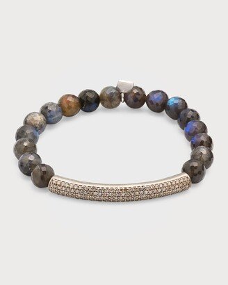 Sterling Silver 8MM Labradorite and Diamond Bracelet