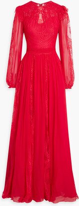 Chantilly lace-paneled chiffon gown