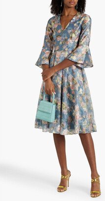 Mikael Aghal Pleated fil coupé floral-jacquard dress