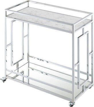 Town Square Chrome Faux Marble Mirrored Bar Cart with Shelf White Marble/Mirror/Chrome - Breighton Home