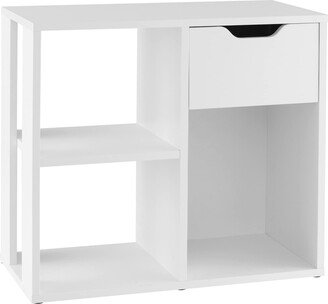 3-Cube Bookcase Organizer w/ Wooden Storage Shelf & Pull-out Drawer