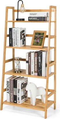 4-Tier Bookshelf Bamboo Ladder Shelf Bathroom Shelves Storage