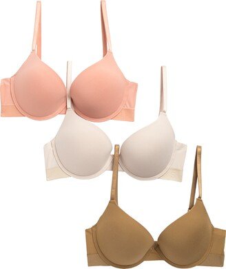 Assorted 3-Pack Brushed Microfiber Underwire T-Shirt Bras