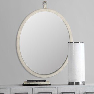 CoolArea Oval Decorative Wall Hanging Mirror,PU Covered MDF Framed Mirror for Bedroom Living Room Vanity Entryway