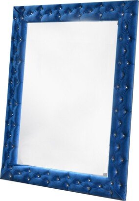 Velvet Wrapped Wooden Frame Mirror with Button Tufting, Blue