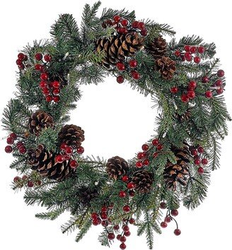18-Inch Battery-Operated Red Berry Pinecone Led Wreath