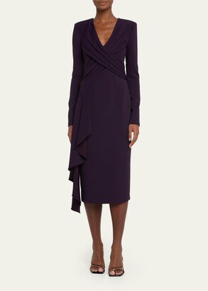 Draped Crossover Sheath Midi Dress