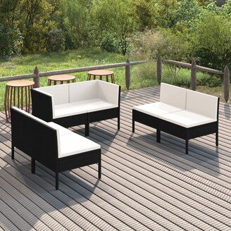 6 Piece Patio Lounge Set with Cushions Poly Rattan Black - 22.4 x 27.2 x 27.2-AA