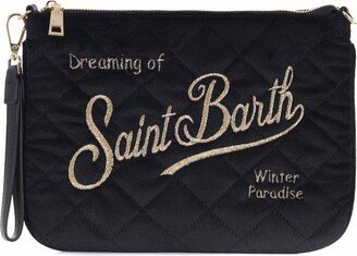 Logo Embroidered Zip-Up Clutch Bag