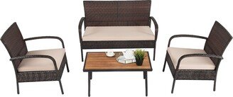 4 PCS Patio Rattan Furniture Set Sectional Sofa Set for Outdoor