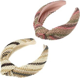 Unique Bargains Women's Bohemian Style Knotted Straw Rattan Sponge Headband Assorted Color 2 Pcs