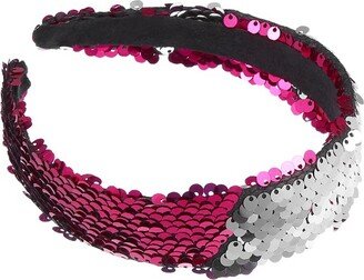 Unique Bargains Women's Sparkle Sequins Headbands Rose Red Silver Tone 1 Pc