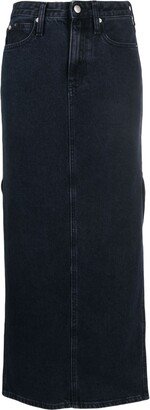 Side-Slits Full-Lenth Denim Skirt