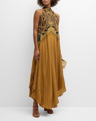 Moon Geometric-Print Halter Maxi Dress