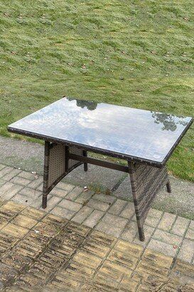 Fimous PE Rattan Dining Table With Clear Tempered Glass