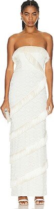 Crochet Strapless Fringe Trim Maxi Dress in Ivory