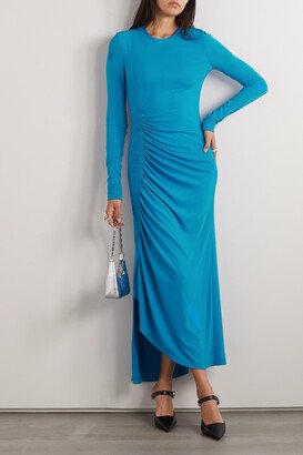 Ruched Knitted Maxi Dress - Blue