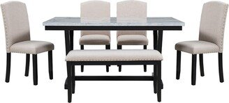 hommetree 6pcs Modern Style Dining Table Set with 4 Chairs and Bench