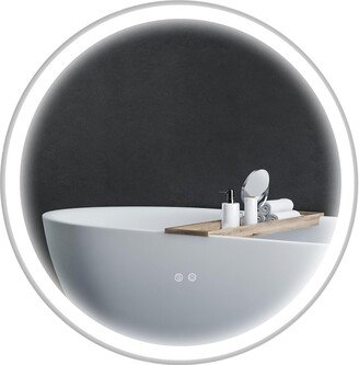 Kleankin Round LED Bathroom Mirror with LED Lights Dimmable Touch Switch