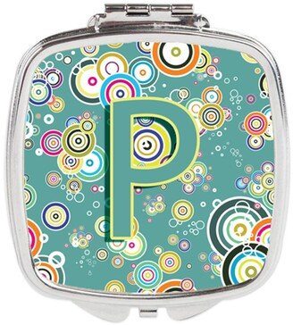 CJ2015-PSCM Letter P Circle Circle Teal Initial Alphabet Compact Mirror