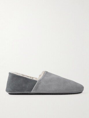 Babouche Shearling-Lined Suede Slippers-AE