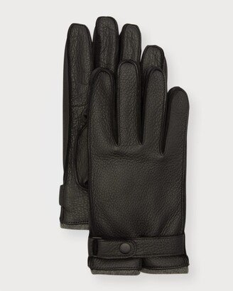 Cashmere-Lined Leather Gloves with Snap