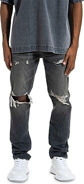 Slim Straight Vintage Blowout Distressed Jeans in Washed Black