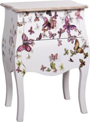 2 Drawer Butterfly Print Accent Cabinet White