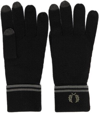 Embroidered-Logo Striped Gloves