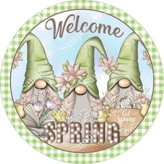 Welcome Spring Gnome Sign - Round Summer For Wreaths Wreath Bee Tray