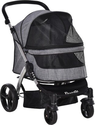 Pet Stroller Foldable Travel Carriage with Adjustable Handle Brake Bag