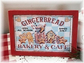 Gingerbread Bakery & Cafe Framed Wood Sign For Tiered Trays Christmas Decor