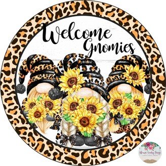 Welcome Fall Gnome Leopard Print Sign - Wreath Supplies Tiered Tray Autumn Decor Pumpkin