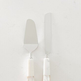 Anaya Home Cake Knife Server Set With Mother Of Pearl Inlay