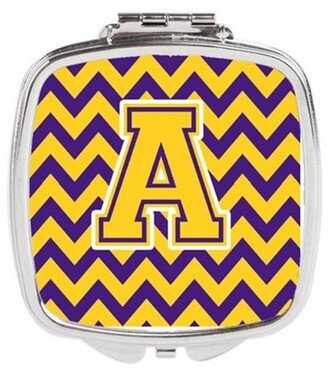 CJ1041-ASCM Letter A Chevron Purple & Gold Compact Mirror, 3 x 0.3 x 2.75 in.