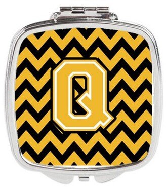 CJ1053-QSCM Letter Q Chevron Black & Gold Compact Mirror, 3 x 0.3 x 2.75 in.